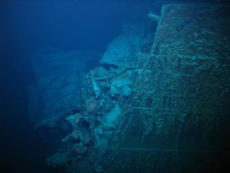 Break in ship's stbd side below main deck level